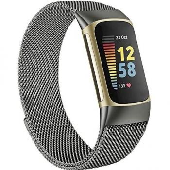 Fitbit Charge 5 Compatible Strap, Adjustable Stainless Steel Mesh Loop Wristband