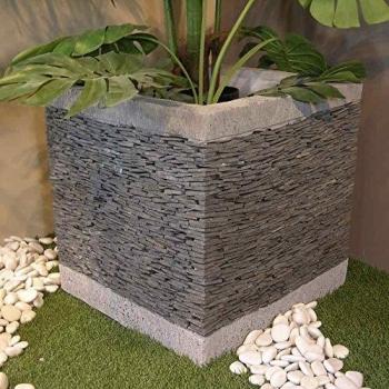 WANDA COLLECTION Maceta tiesto jardinera cubo pizarra 50 cm jardín terraza piedra natural