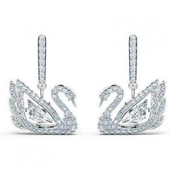 Pendientes Swarovski, Dancing Swan, color Blanco, Baño de Rodio