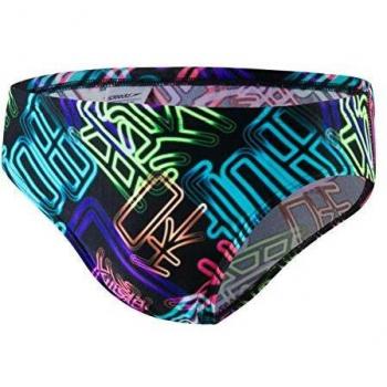 Speedo Allover 5cm Slip de bain Homme, Noir/Psycho Rouge/Neon Orchard, 34 (FR 42)