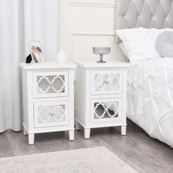 Sabrina White Range Pair of Mirrored Bedside Tables