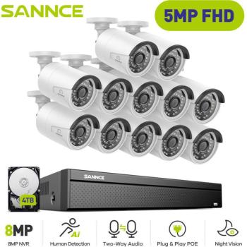Kit de Surveillance 16ch avec 12 Caméras POE et Enregistrement 24/7