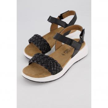 Sandali neri con linguetta intrecciata, donna, larghezza H, taglia 38