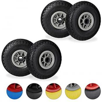 Relaxdays 4‑Piece Hand Truck Tire Pack – FlatProof 3.00‑4” Solid Rubber, 25 mm Axle, 80 kg Max, 260×85 mm, Black