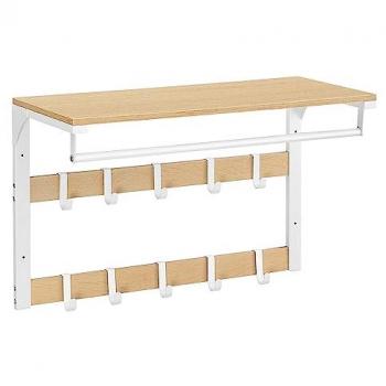 VASAGLE 10-Hook Wall-Mounted Coat Rack, Oak and White, 65 cm