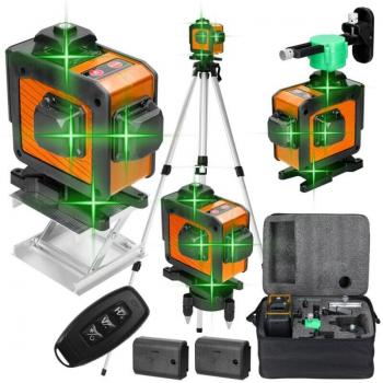 Niveau Laser 360° Tonysa 4×4D – 16 lignes vertes, batterie rechargeable 1200 mAh, télécommande et support magnétique