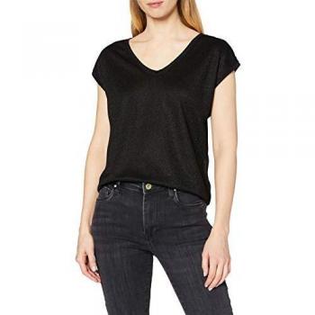 Top femme Only Silvery S/S V Neck Lurex, Noir