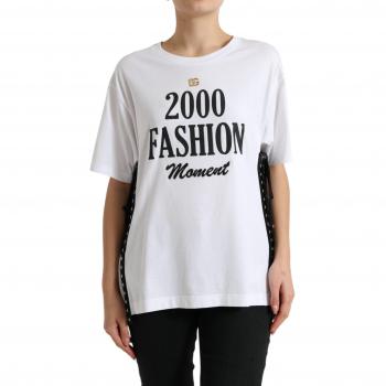 Dolce & Gabbana Women's Lace-Up Tee with Gold Logo