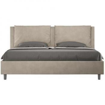 Cama de Pareja Antea 170x190 Sin Somier, Madera Natural y Tela Arena