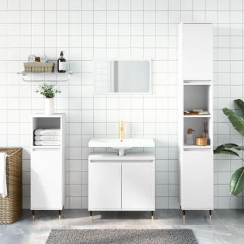3-Piece Set of Bathroom Cabinets in White, made of Engineered Wood, Vidaxl