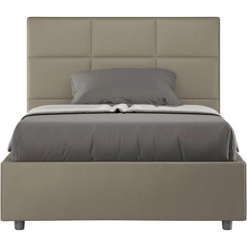 Cama 140x200 Mika Capuchino con somier de piel sintética y respaldo acolchado