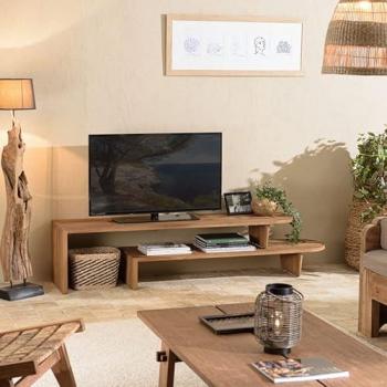 Alida Soporte TV Ajustable 160 x 40 cm con Madera de Teca Reciclada