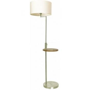 Pie de salón con mesa y conexión USB 1xE27 cuero pantalla beige