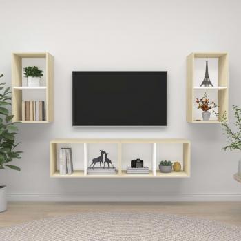 VidaXL Suporte de TV em Parede 4 Itens Contraplacado Branco Sonoma