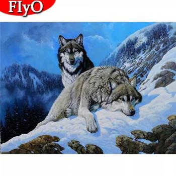 Arte animale con diamanti lupo e neve ricamo decorazione per la casa (20X30CM)