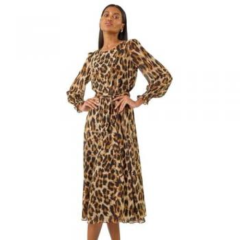 Brown Animal Print Midi‑Kleid „Roman“ – A‑Shape, schürzeladen
