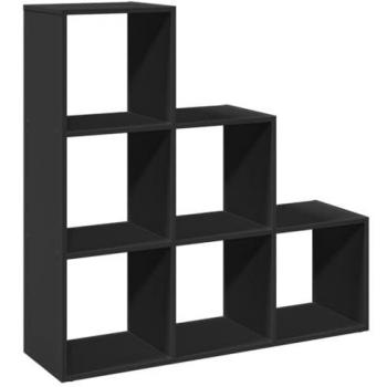 Black 3-Tier Room Divider Bookcase 99x29x99 cm Engineered Wood