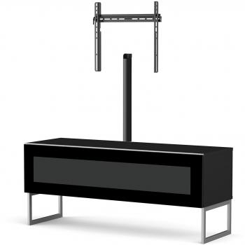 Rangement Télévision Verre Infra et Bois Noir, 45x132x15 cm