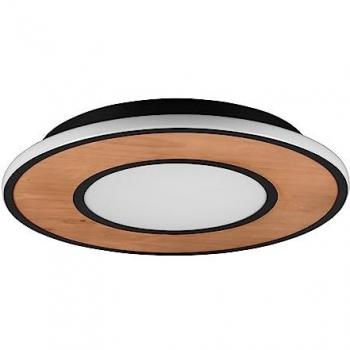 Trio Deacon Plafonnier Métal Noir Mat et Bois Naturel, 37W LED SMD, 4400 lm