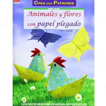 Animales y flores con papel plegado.