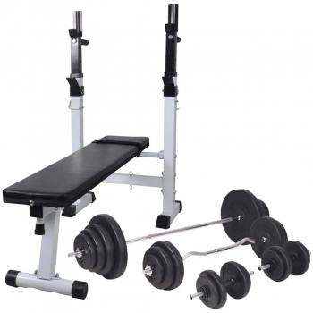 Adjustable Workout Bench with Weight Rack and 120 kg Barbell & Dumbbell Set