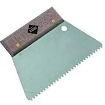 Outil de colage : Spatule‑peigne 18 cm, lame en acier, manche en bois Rubi (10 × 10 mm)