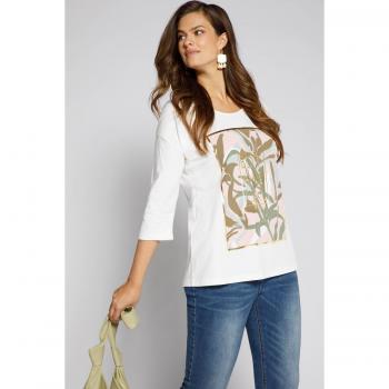Plus Size Botanical Bloom Foil Detail Oversized T-Shirt, Women's White, Size 32/34