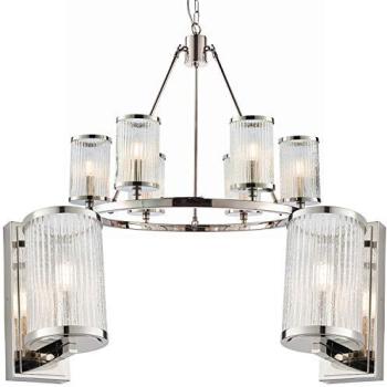 Bright Nickel 6‑Pack Ceiling + 2‑Wall Lamps, Metallic Loop Design