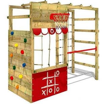 Red Wooden Climbing Frame Smart Action Garden Playhouse with Climbing Wall