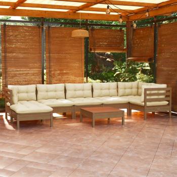 8-Piece Patio Lounge Set with Cushions Honey Brown Pinewood