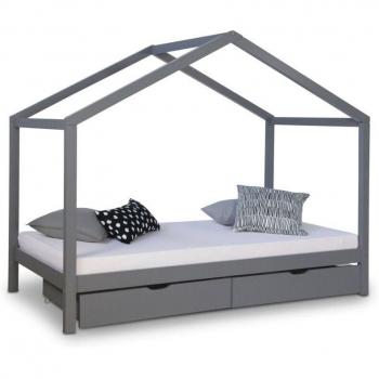 Cama Infantil de Madera Gris con Somier y Cajones