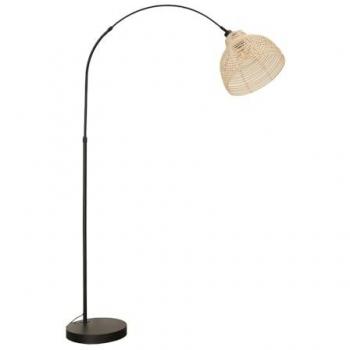 Louis Black Arched Floor Lamp with Cream Woven Basket Shade