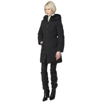 Parka acolchada larga con capucha y cremallera para mujer