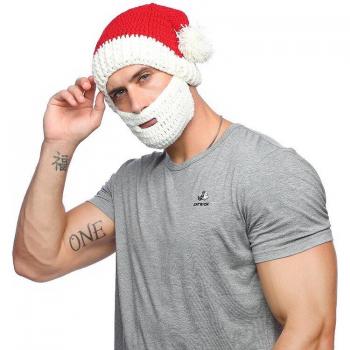 Gorro de Papá Noel para hombre, con barba extraíble, hecho a mano, cálido y de lana