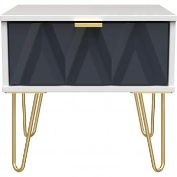Indigo & White Matt Bedside Cabinet with 1 Drawer – Ready‑Assembled