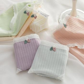 Ropa interior de algodón para niñas, bragas a rayas con encaje, 6 unids/lote, 2022