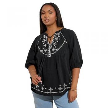 Yours schwarze Bluse mit Schenkelbündel – Damen – Curve & Plus Size