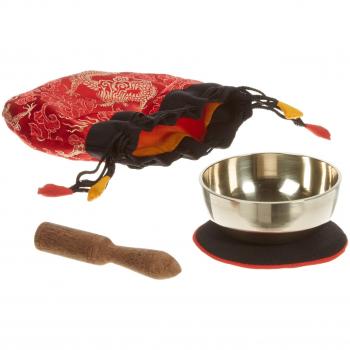 Kleine Klangschale mit hellem Klang in rotem Beutel