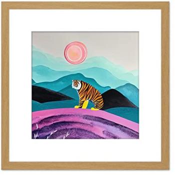 Surreal Tiger in Pink Moonlight 8x8 Wooden Frame