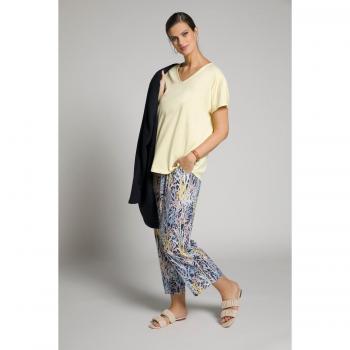 Women’s Plus Size Super Soft V-Neck Tee with Gathered Sleeves, Beige, Size 24/26, Cotton/Synthetic
