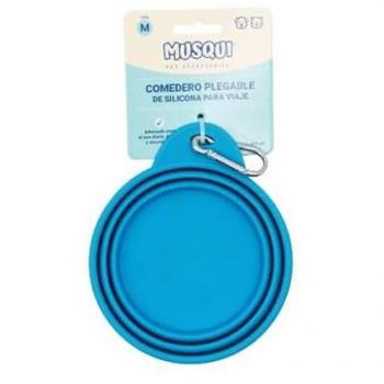 Musqui Comedero Pequeño Plegable de Silicona Azul para Viaje