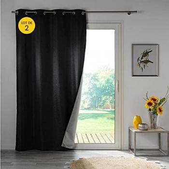 Noir Intimité – Lot double de rideaux thermique et acoustique (140 × 260 cm)