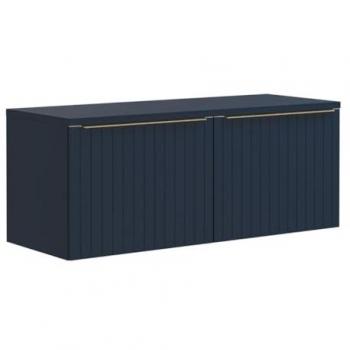 Meuble suspendu bleu strié JOSEPHA – 120 cm, tiroirs intégrés