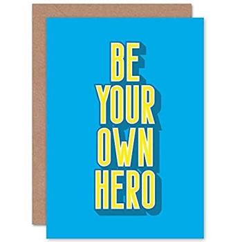 Blue Be Your Own Hero Bright Motivation Card Set (Card + Envelope, Blank Inside)