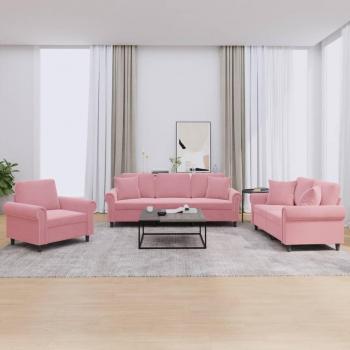 VidaXL 3-Personen Sofagarnitur mit Kissen in Samtrosa