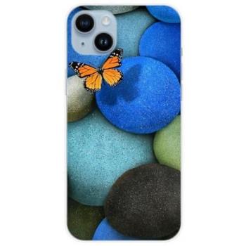 Coque silicone iPhone 14 Plus avec design papillon bleu