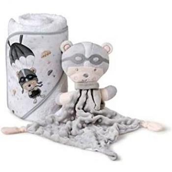 Capa de baño y peluche Paracaidista blanco y gris