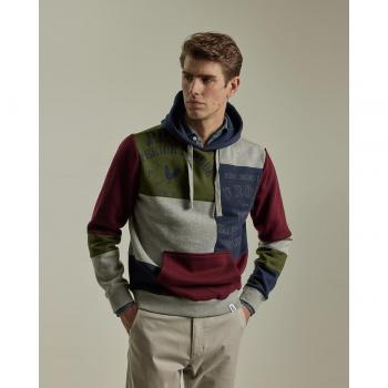 Sudadera Burdeos Patchwork con Capucha para Hombre PuroEgo