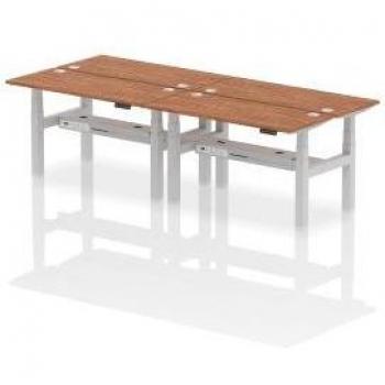 Air 1400 x 600mm Height Adjustable 4 Person Bench Desk Walnut Top with Cable Ports