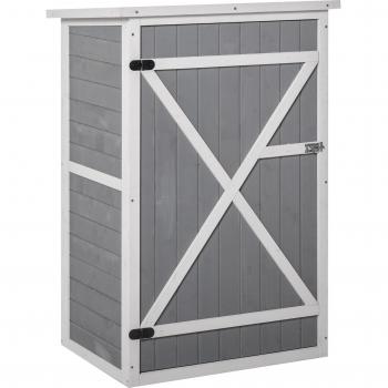 Outsunny Armario de Jardín de Madera para Exterior para Herramientas con 2 Estantes y Techo Asfáltico 75x56x115 cm Gris Aosom España